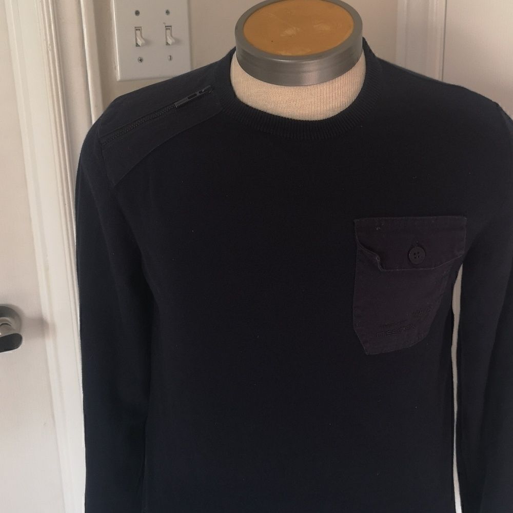 Dissident Men Crew-Neck  Knitted Logo Sweater Medium Navy Blue - Picture 3 of 16